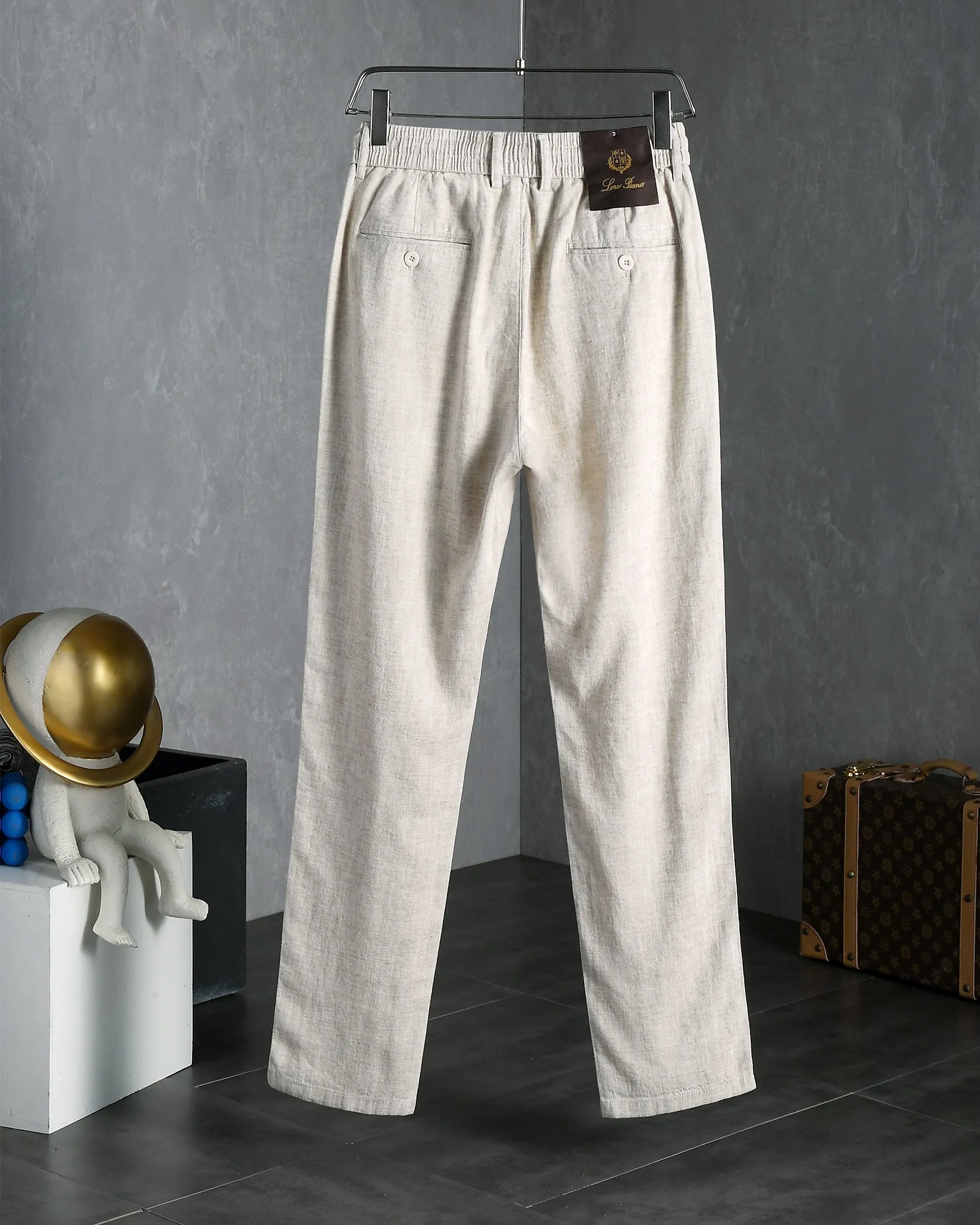 Style No. 7726: Men's high-quality linen fabric elastic band straight business brand men's casual pants